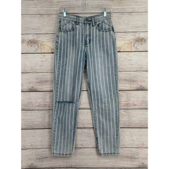 One‎ x One Teaspoon White Striped Distressed Slim Fit Jeans Women's 25 Blue - Picture 1 of 14